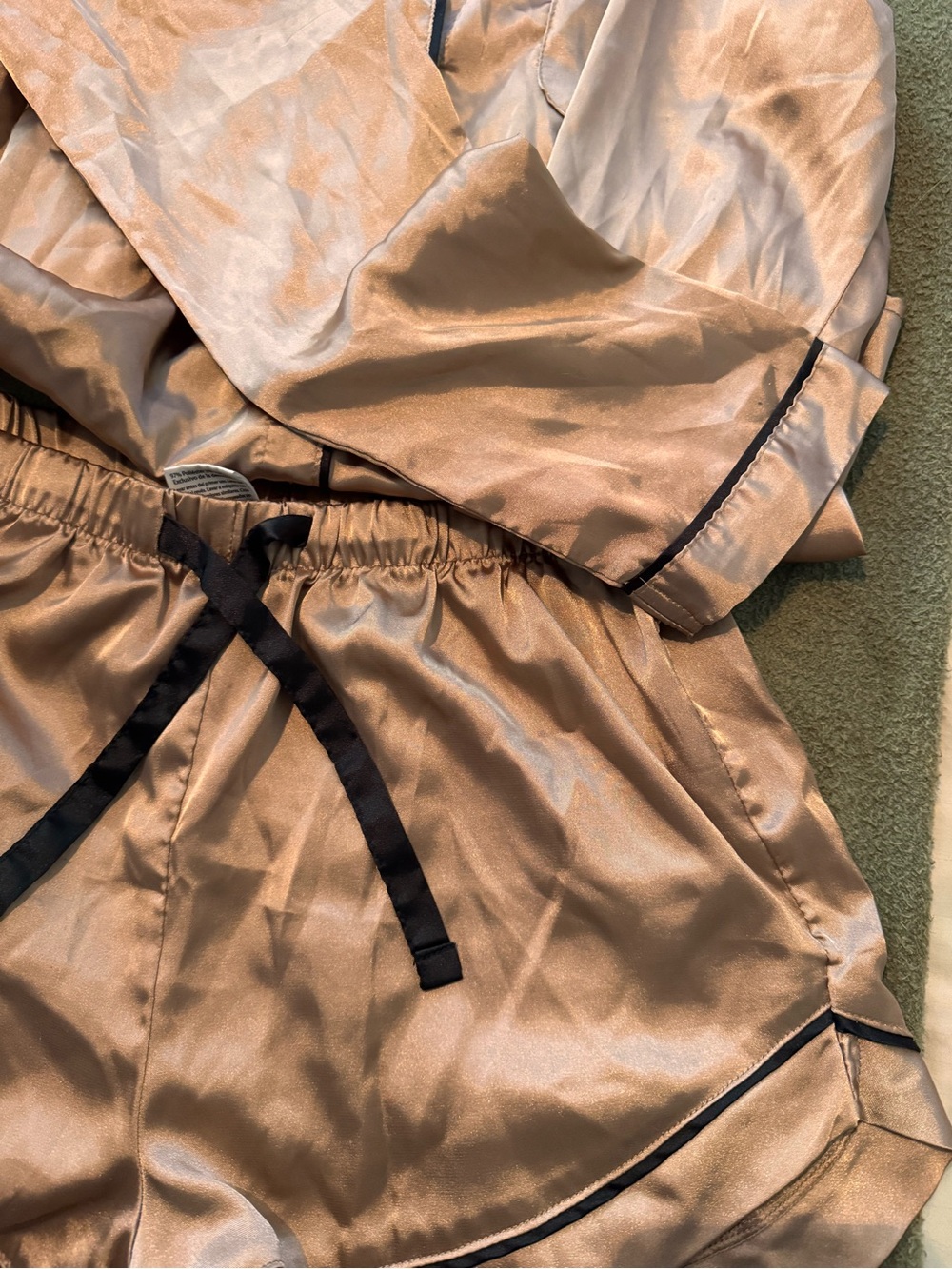 Serra Satin Taupe Pajama Set with Black Piping - Picture 8 of 11
